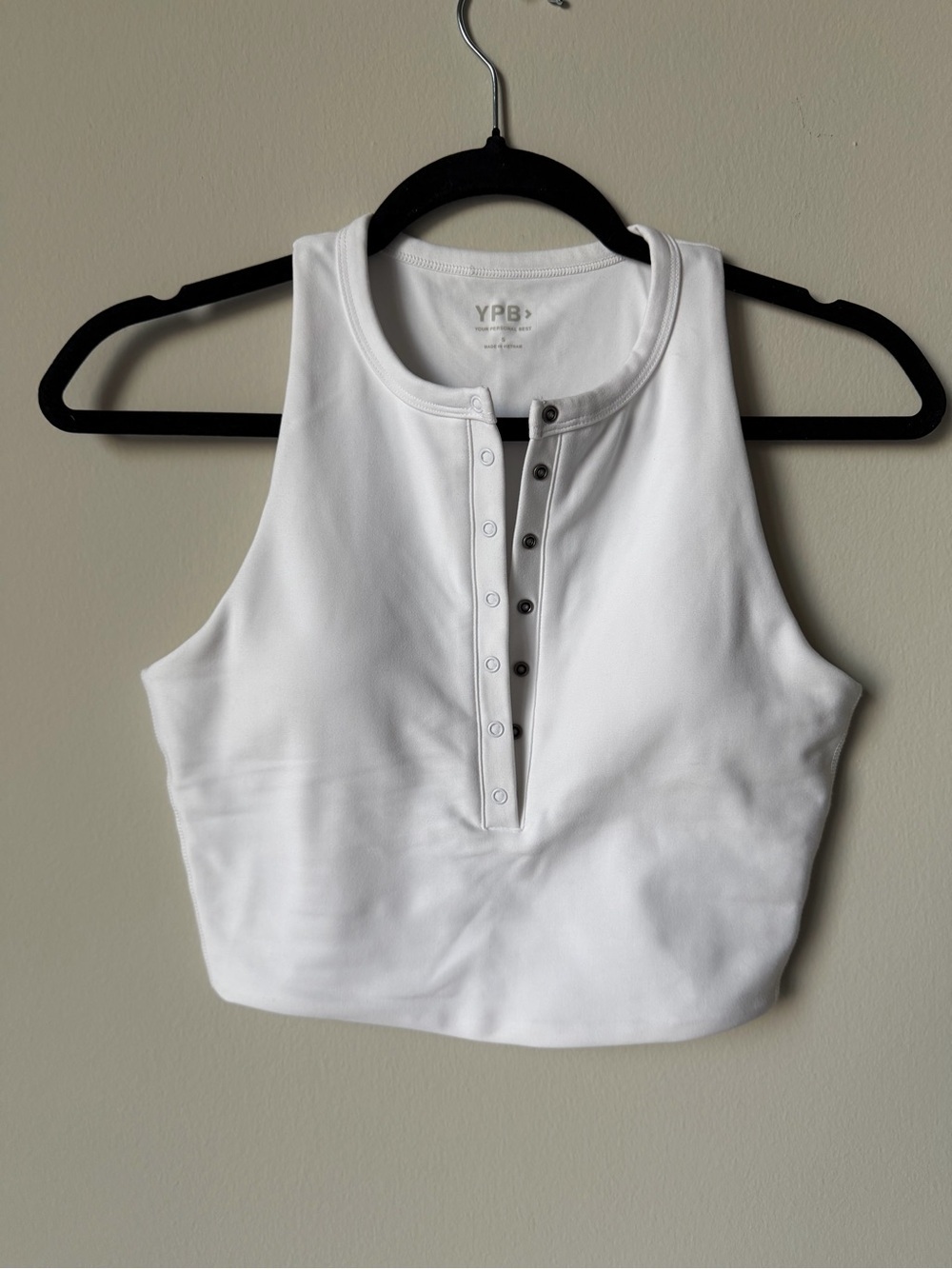 YPB White Snap-Front Ribbed Crop Tank